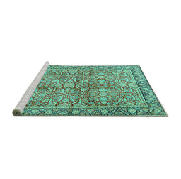 Sideview of Machine Washable Persian Turquoise Traditional Area Rugs, wshtr2954turq