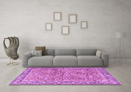 Machine Washable Persian Purple Traditional Area Rugs in a Living Room, wshtr2954pur