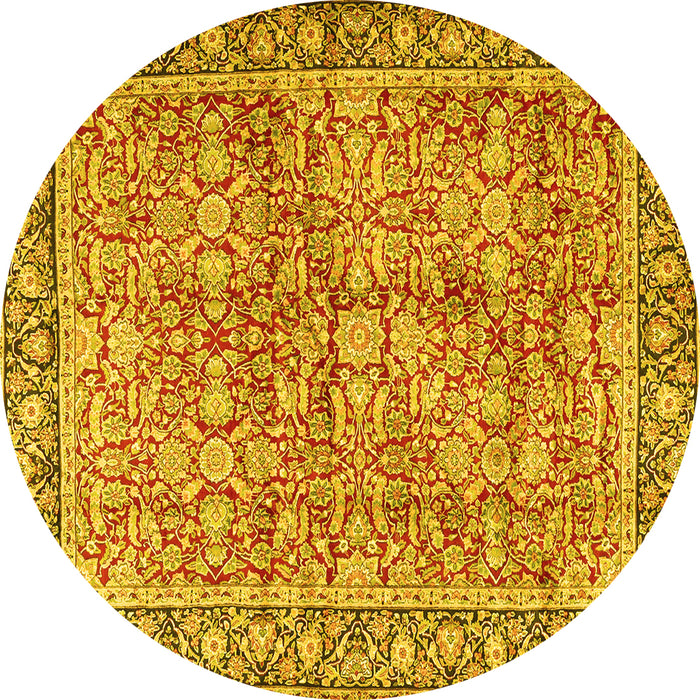 Round Persian Yellow Traditional Rug, tr2954yw