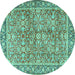 Round Machine Washable Persian Turquoise Traditional Area Rugs, wshtr2954turq