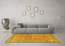Machine Washable Persian Yellow Traditional Rug in a Living Room, wshtr2954yw