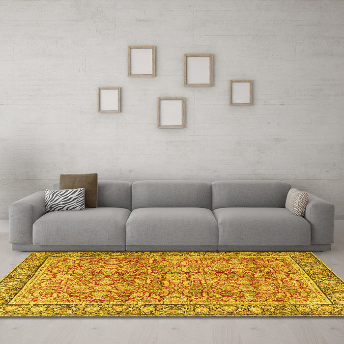 Machine Washable Persian Yellow Traditional Rug in a Living Room, wshtr2954yw