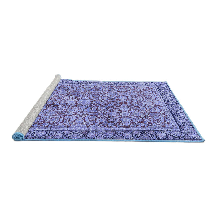 Sideview of Machine Washable Persian Blue Traditional Rug, wshtr2954blu