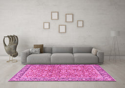 Machine Washable Persian Pink Traditional Rug in a Living Room, wshtr2954pnk