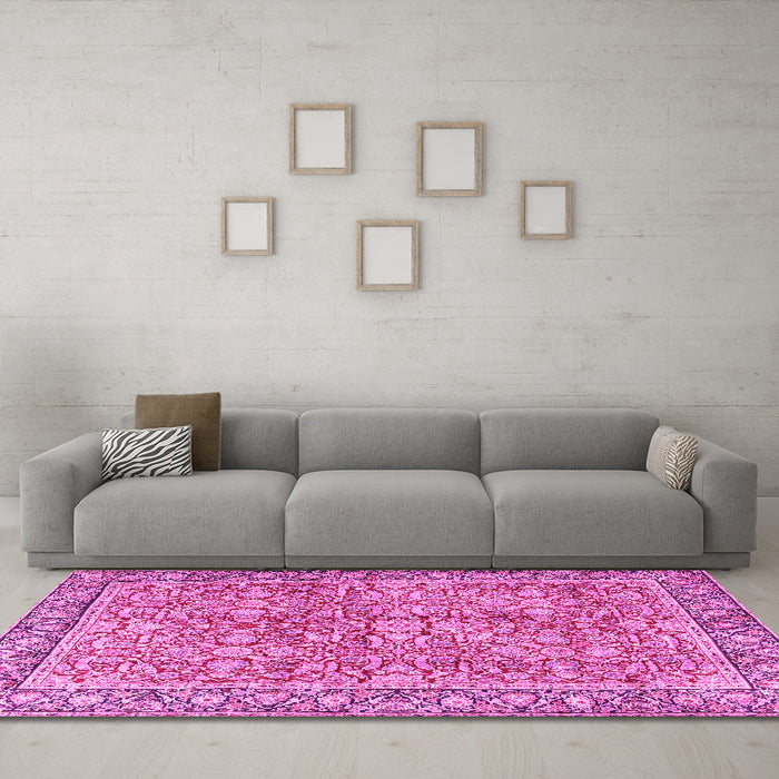 Machine Washable Persian Pink Traditional Rug in a Living Room, wshtr2954pnk