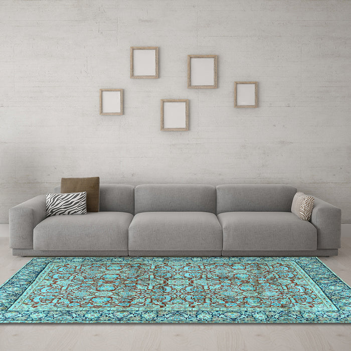 Machine Washable Persian Light Blue Traditional Rug in a Living Room, wshtr2954lblu