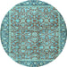 Round Machine Washable Persian Light Blue Traditional Rug, wshtr2954lblu