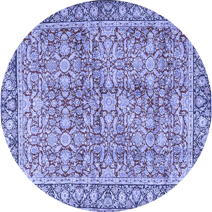 Round Machine Washable Persian Blue Traditional Rug, wshtr2954blu