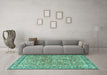 Machine Washable Persian Turquoise Traditional Area Rugs in a Living Room,, wshtr2954turq