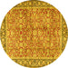 Round Machine Washable Persian Yellow Traditional Rug, wshtr2954yw