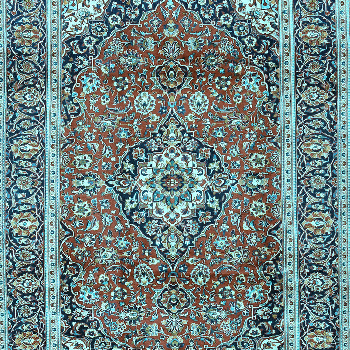 Machine Washable Medallion Light Blue Traditional Rug, wshtr2955lblu