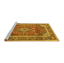 Sideview of Machine Washable Medallion Yellow Traditional Rug, wshtr2955yw