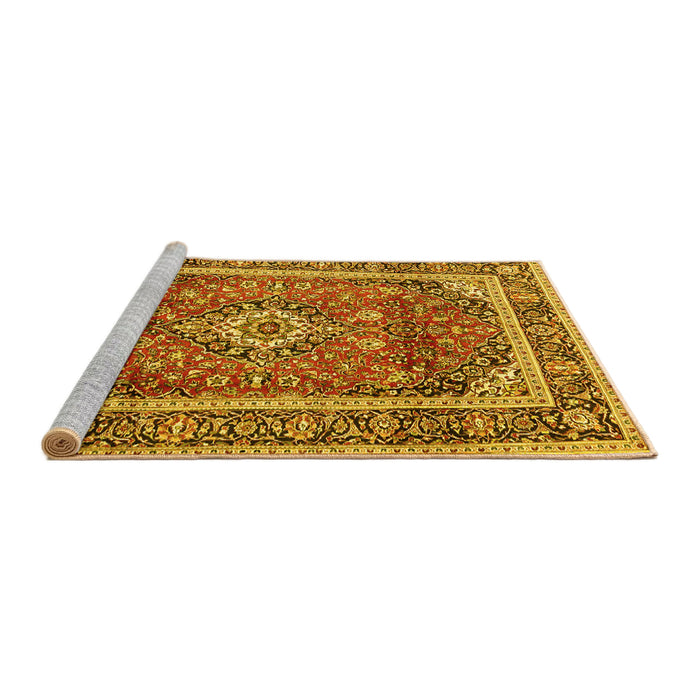Sideview of Machine Washable Medallion Yellow Traditional Rug, wshtr2955yw