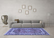 Machine Washable Medallion Blue Traditional Rug in a Living Room, wshtr2955blu