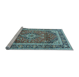 Sideview of Machine Washable Medallion Light Blue Traditional Rug, wshtr2955lblu
