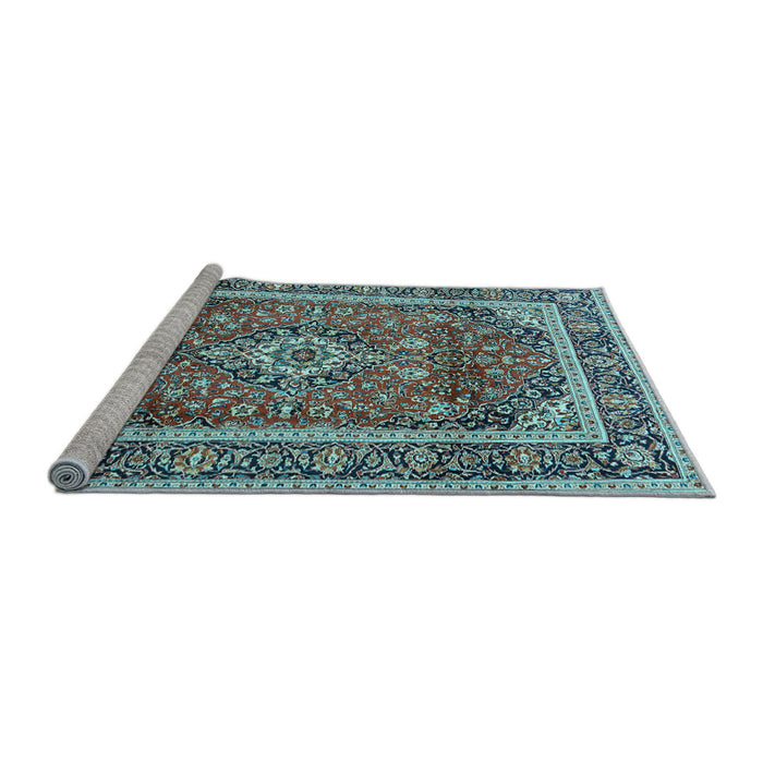 Sideview of Machine Washable Medallion Light Blue Traditional Rug, wshtr2955lblu