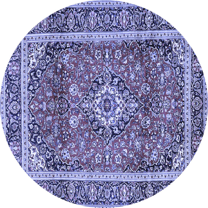 Round Machine Washable Medallion Blue Traditional Rug, wshtr2955blu