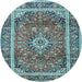 Round Medallion Light Blue Traditional Rug, tr2955lblu