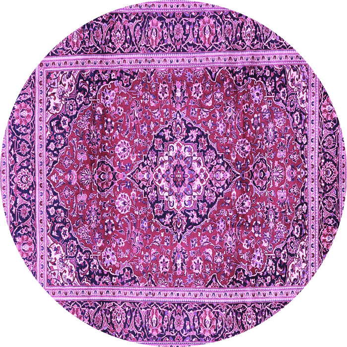 Round Machine Washable Medallion Purple Traditional Area Rugs, wshtr2955pur