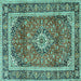 Square Medallion Turquoise Traditional Rug, tr2955turq