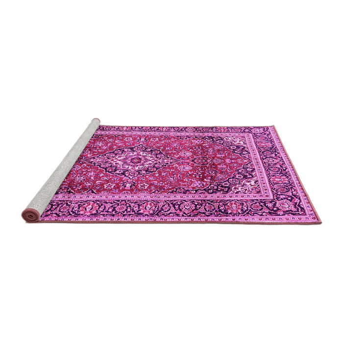 Sideview of Machine Washable Medallion Pink Traditional Rug, wshtr2955pnk