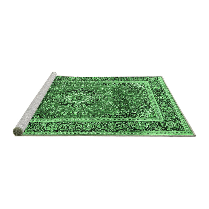 Sideview of Machine Washable Medallion Emerald Green Traditional Area Rugs, wshtr2955emgrn