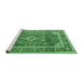 Sideview of Machine Washable Medallion Emerald Green Traditional Area Rugs, wshtr2955emgrn