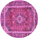 Round Machine Washable Medallion Pink Traditional Rug, wshtr2955pnk