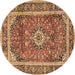 Round Medallion Brown Traditional Rug, tr2955brn