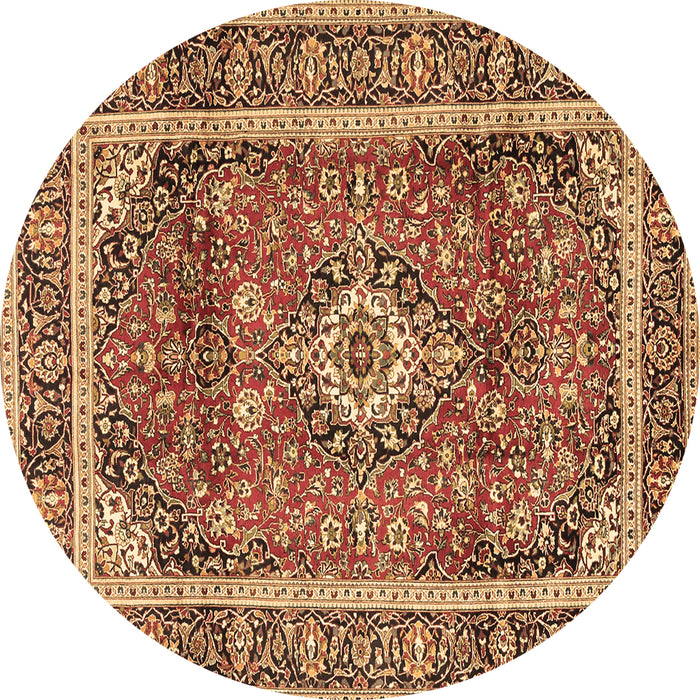 Round Machine Washable Medallion Brown Traditional Rug, wshtr2955brn