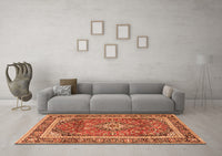 Machine Washable Medallion Orange Traditional Rug, wshtr2955org