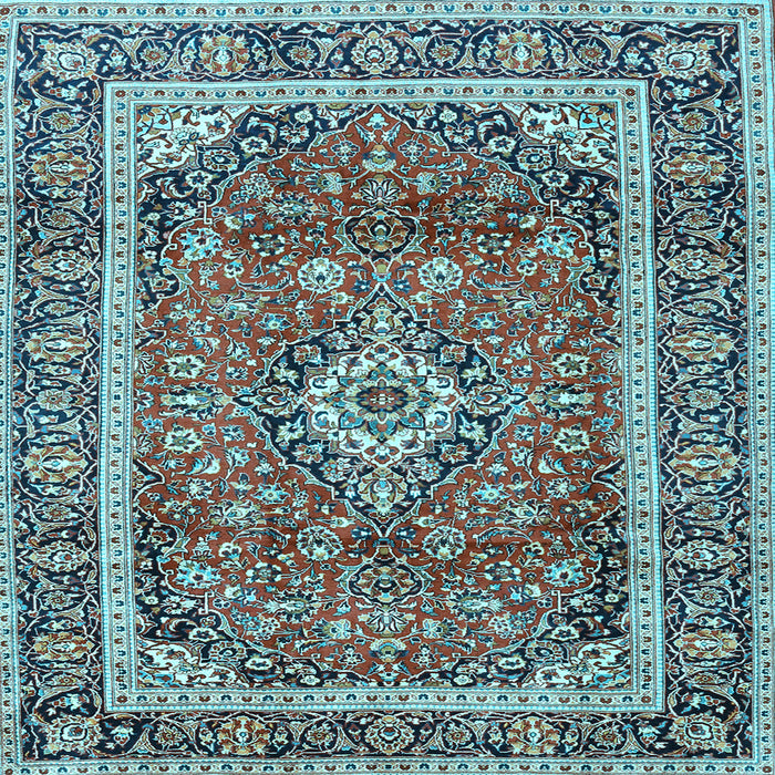 Square Machine Washable Medallion Light Blue Traditional Rug, wshtr2955lblu