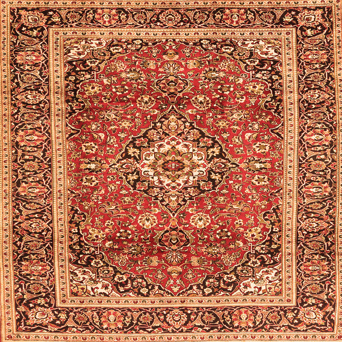 Round Machine Washable Medallion Orange Traditional Area Rugs, wshtr2955org