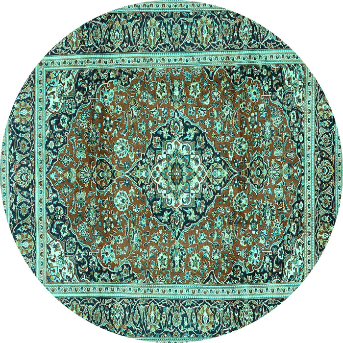 Round Medallion Turquoise Traditional Rug, tr2955turq