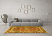 Machine Washable Medallion Yellow Traditional Rug in a Living Room, wshtr2955yw