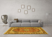 Machine Washable Medallion Yellow Traditional Rug, wshtr2955yw