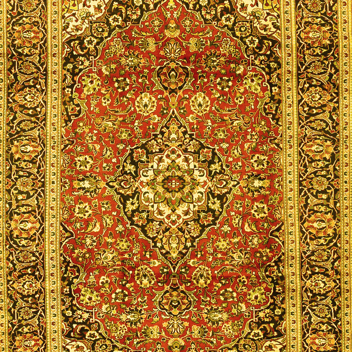 Machine Washable Medallion Yellow Traditional Rug, wshtr2955yw
