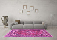 Machine Washable Medallion Pink Traditional Rug, wshtr2955pnk