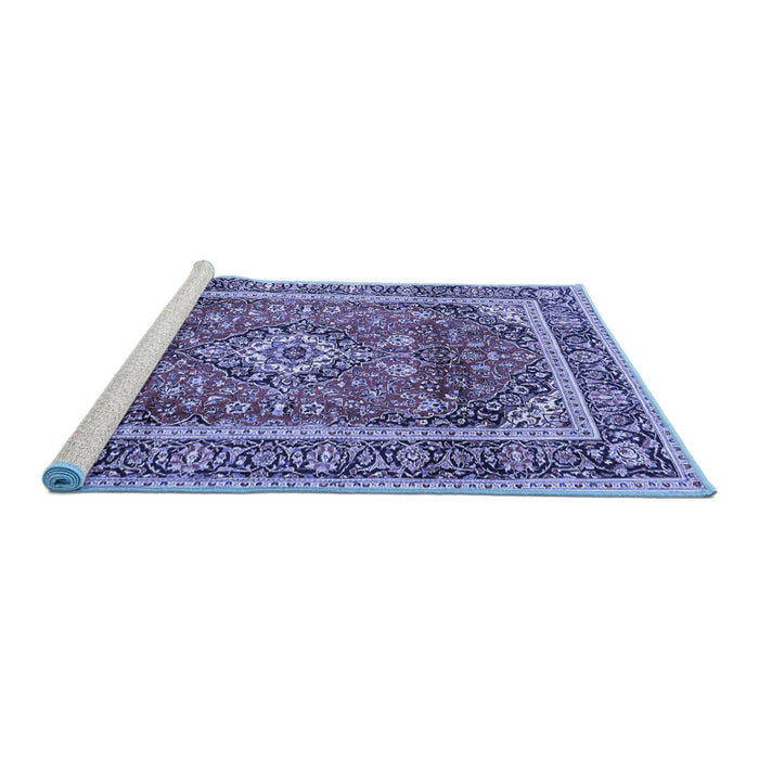 Sideview of Machine Washable Medallion Blue Traditional Rug, wshtr2955blu