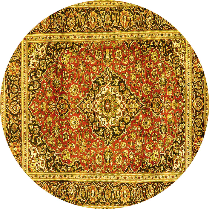 Round Medallion Yellow Traditional Rug, tr2955yw