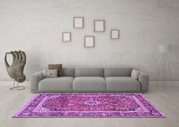 Machine Washable Medallion Purple Traditional Area Rugs in a Living Room, wshtr2955pur