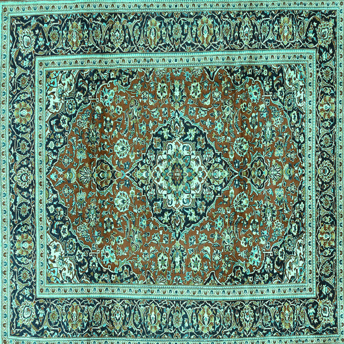 Square Machine Washable Medallion Turquoise Traditional Area Rugs, wshtr2955turq