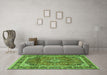 Machine Washable Medallion Green Traditional Area Rugs in a Living Room,, wshtr2955grn