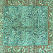 Square Machine Washable Persian Turquoise Traditional Area Rugs, wshtr2956turq