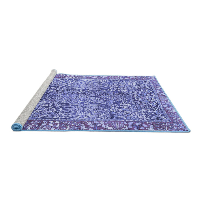 Sideview of Machine Washable Persian Blue Traditional Rug, wshtr2956blu