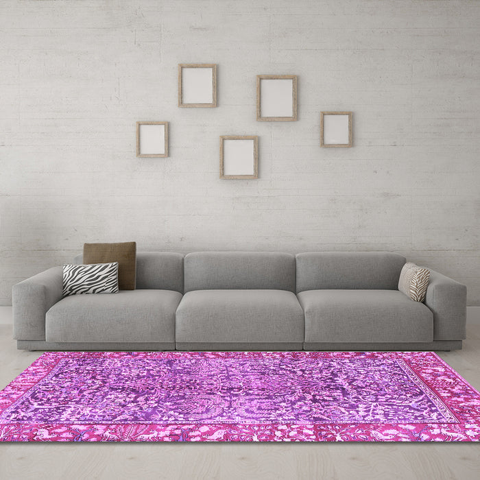 Machine Washable Persian Purple Traditional Area Rugs in a Living Room, wshtr2956pur