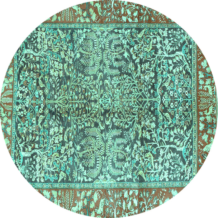 Round Persian Turquoise Traditional Rug, tr2956turq