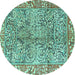 Round Persian Turquoise Traditional Rug, tr2956turq