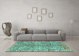 Machine Washable Persian Turquoise Traditional Area Rugs in a Living Room,, wshtr2956turq