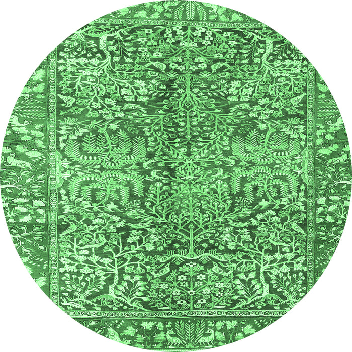 Round Machine Washable Persian Emerald Green Traditional Area Rugs, wshtr2956emgrn